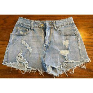 Shein Size S Womens Denim Shorts Distress Cut Off Mid Rise Light Wash Stretch